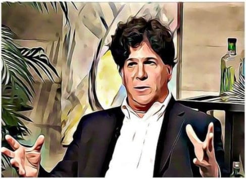Artistic impression of Eric Weinstein with his hands open talking